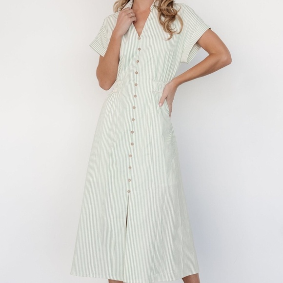 Baltic Born Larah Button Dress | Sage Stripe Size SS - Picture 2 of 5
